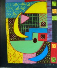 Painting of Small Geometry 2  24 x 20" acrylic on board, fabric applied (2011)