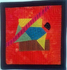 Small Geometry 1  12 x 12" hand-dyed fabric, layered, stitched, sharpie (2011)