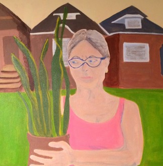 Woman with Plant (after Grant Wood) 20 x 20" (2014) 